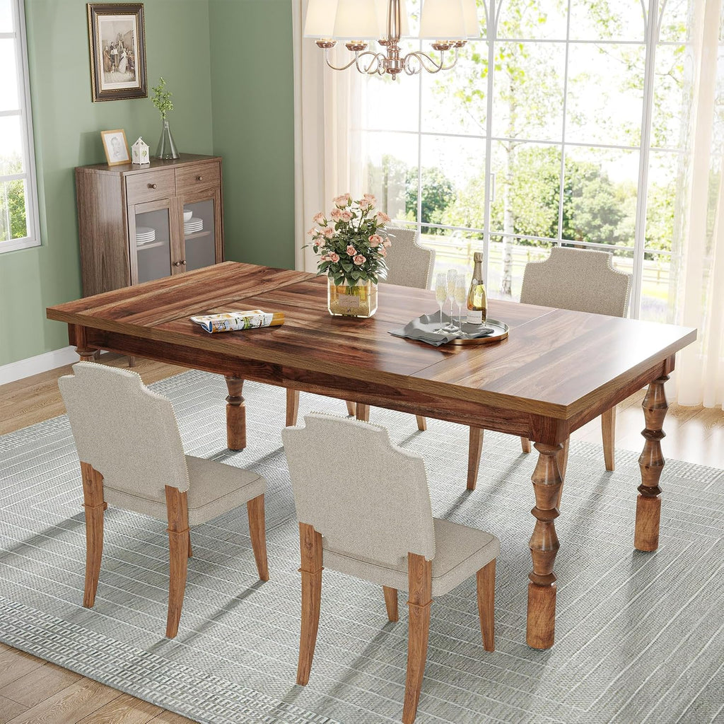 Tribesigns 62' Farmhouse Dining Table for 4-6 People, Large Rectangle Kitchen Table, Dinner Table Kitchen & Dining Room Furniture with Carved Turned Legs