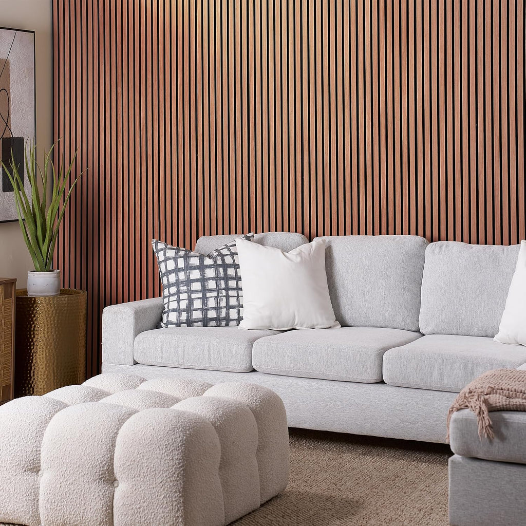 Wood Panels for Wall - Oak Acoustic Wall Panels - 4PK Wall Wood Panels - 94.49' x 12 - Soundproof Wall Panels for Decor - Acoustic Slat Wood Wall Panels for Interior Decoration of Walls (Oak Cherry)