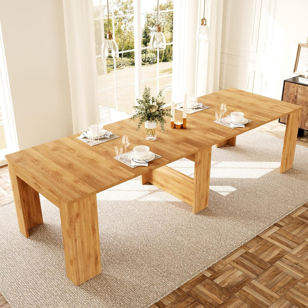 HIPIHOM 17.7'-118' Extendable Dining Table for 2-12 People, Extension Table with Extension Leaves Holder, Space-Saving Extra Long Folding Dining Table for Meeting, Dining Room(Oak Table Only)