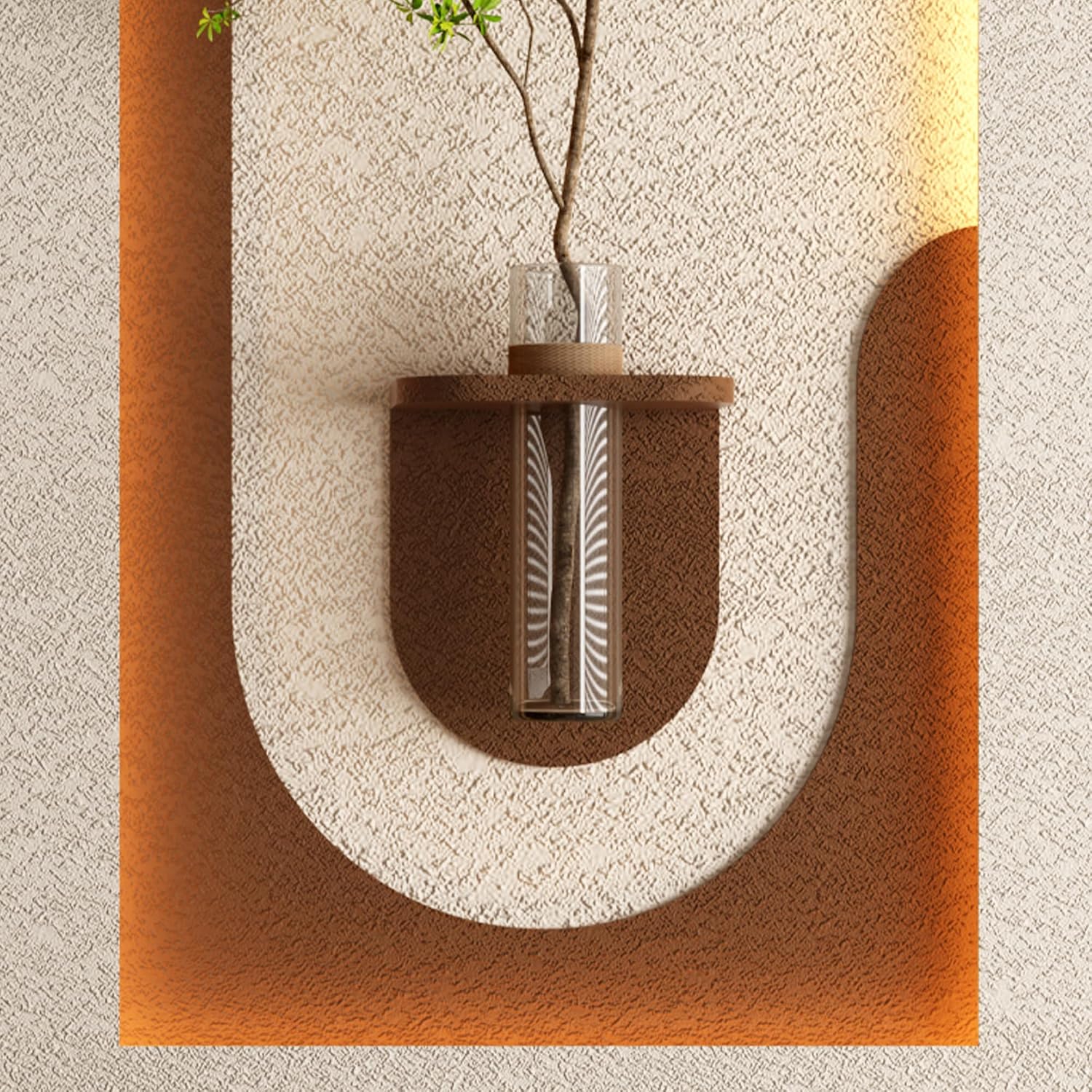 Montary 3D Sandstone Art Painting, Adjustable 3-Color LED Sandstone Wall Decor with Simulated Green Plants - 3D Art Sculpture, Glass Vase & Rabbit Statue, for Living Room, Bedroom, Hallway