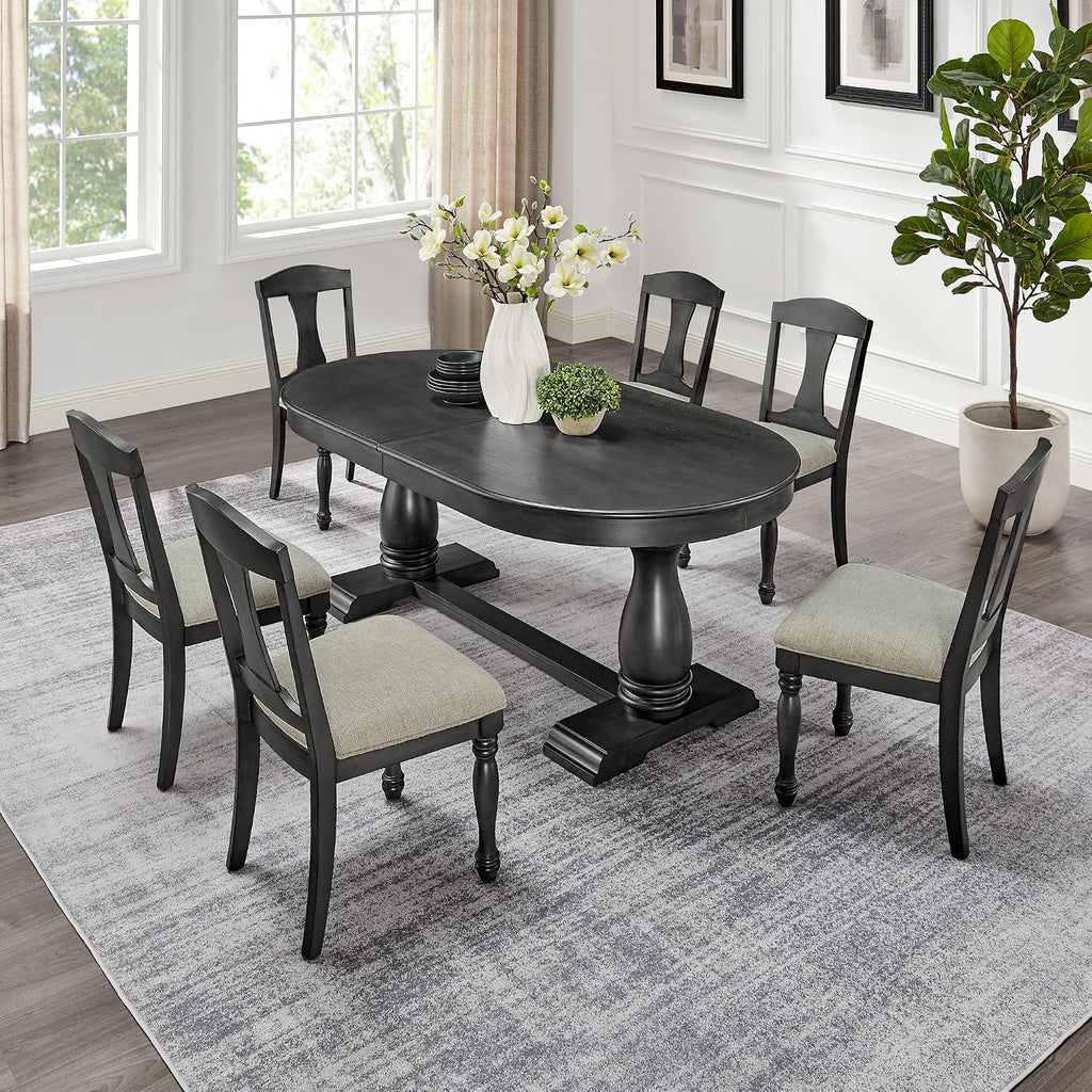 94.06'' Extendable Dining Table Rustic Wood Oval Dining Kitchen Dinner Table for 4-8, Modern Mid-Century for Living Room, Black