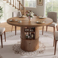 43' Round Dining Table with Storage Shelf, Farmhouse Modern Kitchen Table for 4-6, Circular Wood Dining Room Table for Small Spaces, Space Saving Pedestal Table for Apartment & Breakfast Nook, Walnut