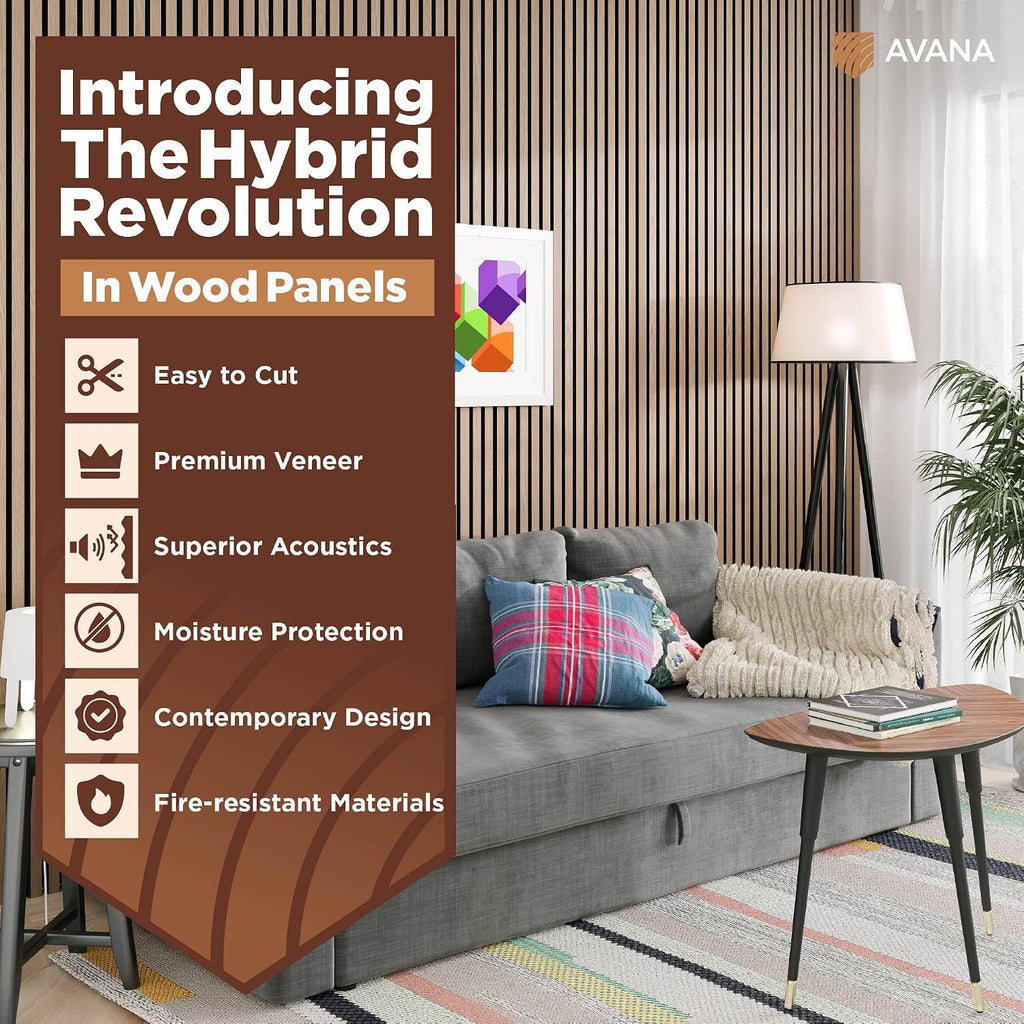 Avana Acoustic Wood Wall Panels – 93.2x11.25 Inch Panels – Fits 94x12 Layout – White Oak Acoustic Panels 2 PCs – Wall Panels for Interior Wall Decor for Homes, Offices – Durable Wood Panels for Wall