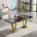 68' Luxury Rectangular Marble Dining Table for 4 to 6, Black Faux Marble Kitchen Table with Gold X Shape Stainless Steel Pedestal, Modern Kitchen Dining Room Table for Breakfast Dinette Dinner Party