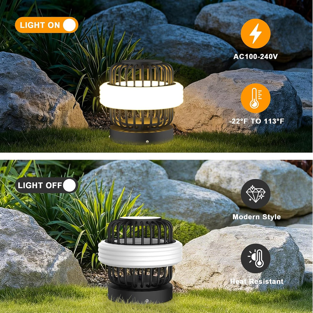 Solar Post Lights with Remote Control, Modern Pillar Light Dusk to Dawn IP54 Waterproof Solar Post Cap Lights with 3200K LED Outdoor Light Fixture for Garden Deck Patio Outside Lighting (Stripe )
