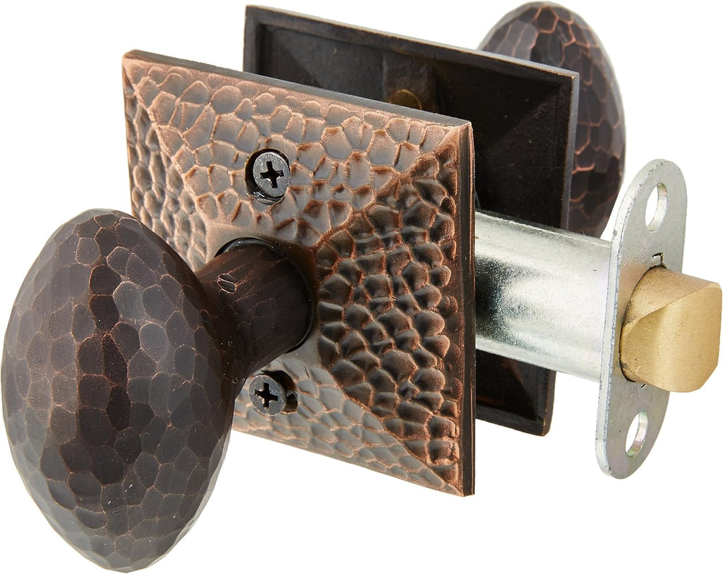 Mission Style Rosette Set with Hammered Egg Knobs Passage in Oil Rubbed Bronze. Traditional Door Knobs.