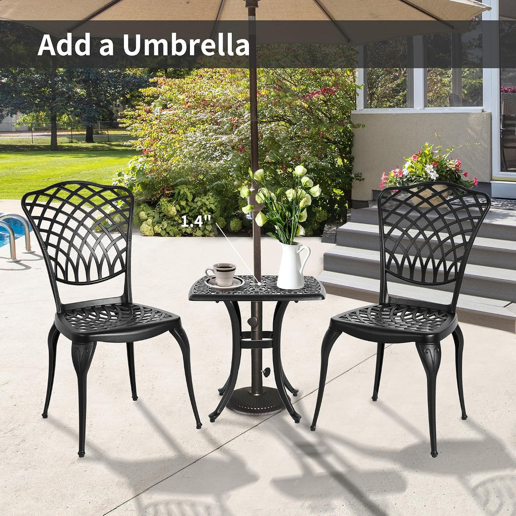 HOMEFUN Thickened Heavy-Duty Cast Aluminum Bistro Set of 2 Outdoor 3 Piece Patio Furniture, Ultra Sturdy Rustproof All-Weather for Garden Balcony, Black