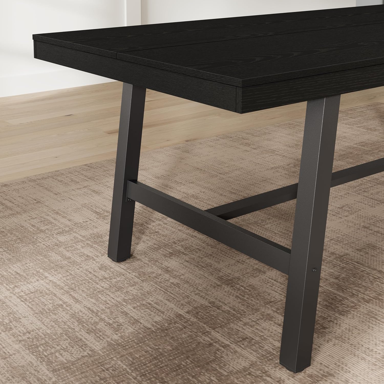 GarveeHome Industrial Dining Table for 8-10 People, 86.61' Long Large Kitchen Table with Sturdy Metal Frame, Rectangular Counter for Dinner, Kitchen, Dining Room (Black, 87' Non-extendable)
