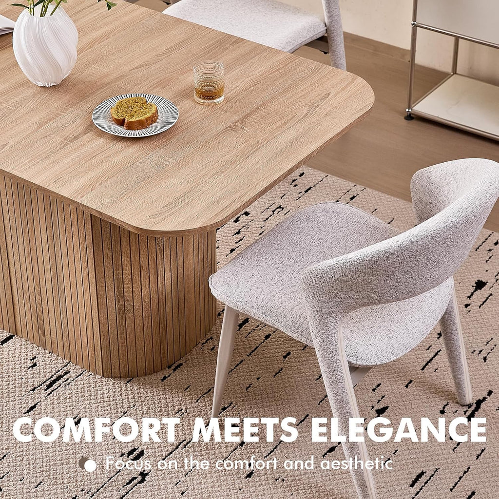 Large 63' Large Dining Table for 4 6, [Rounded Corners] [Grooved Pedestal Base] Modern Rectangle Kitchen Dinner Dining Living Room Table