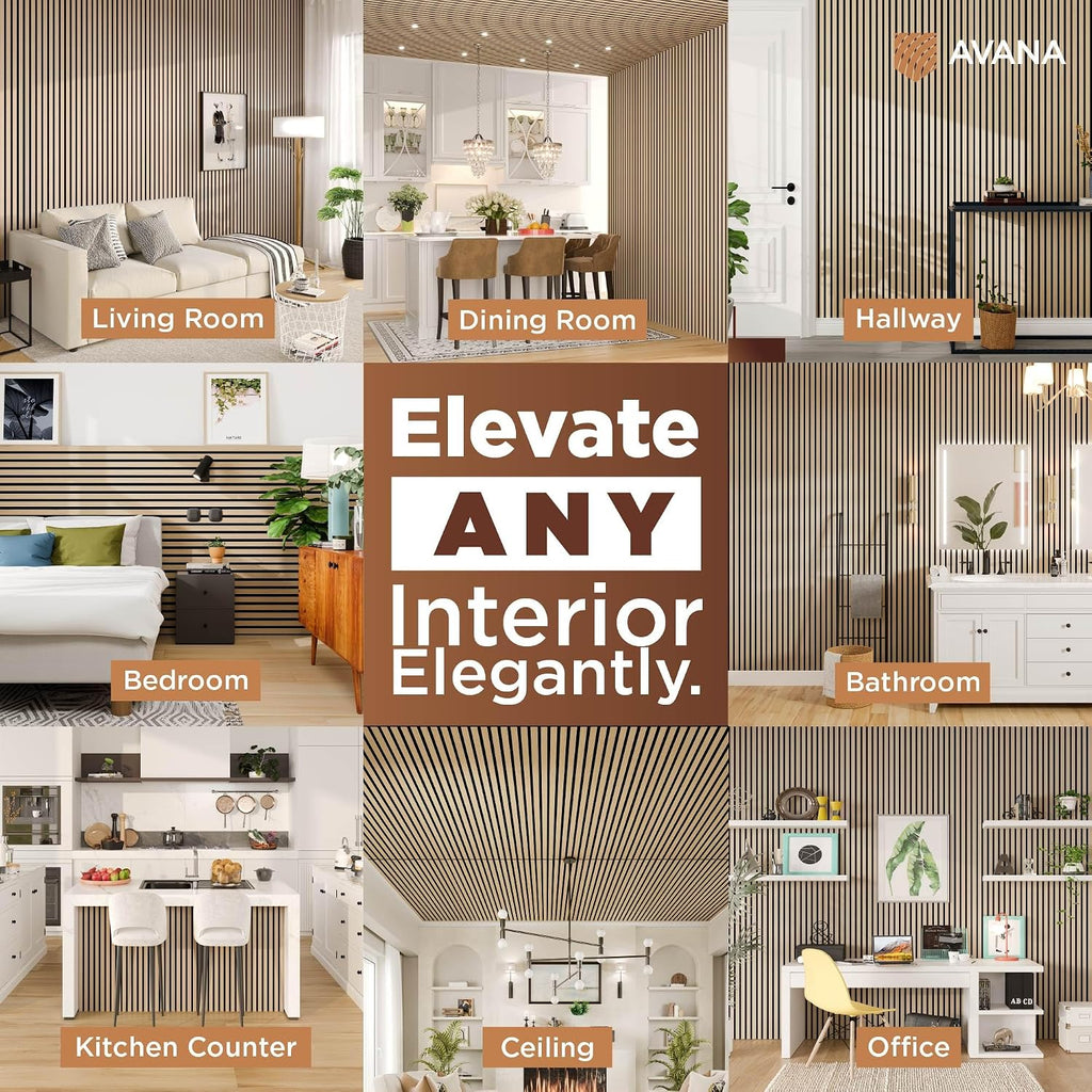 Avana Acoustic Wood Wall Panels – 93.2x11.25 Inch Panels – Fits 94x12 Layout – White Oak Acoustic Panels 2 PCs – Wall Panels for Interior Wall Decor for Homes, Offices – Design Wood Panels for Wall