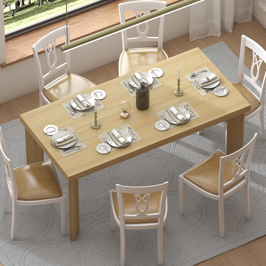 Bigbiglife 63 Inch Dining Table for 6, Indoor Outdoor Dining Table with Wood Legs, Kitchen Table with Large Tabletop, Rectangular Dinner Table for Dining Room, Living Room, Kitchen, Natural
