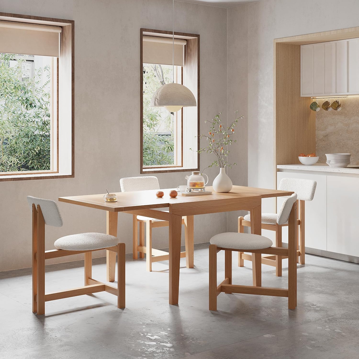 Acanva Rectangle Extendable Dining Table for 4-6 Person, Modern Kitchen Small Space Tables with Solid Wood Legs, Natural Oak