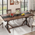 Hlivelood 71 Inch Dining Table for 6 People, Rectangular Kitchen Farmhouse Table W/Thickness Waterproof Wood Tabletop,Long Dining Room Tables W/Wood Strip Base for Kitchen Living Room(BR)