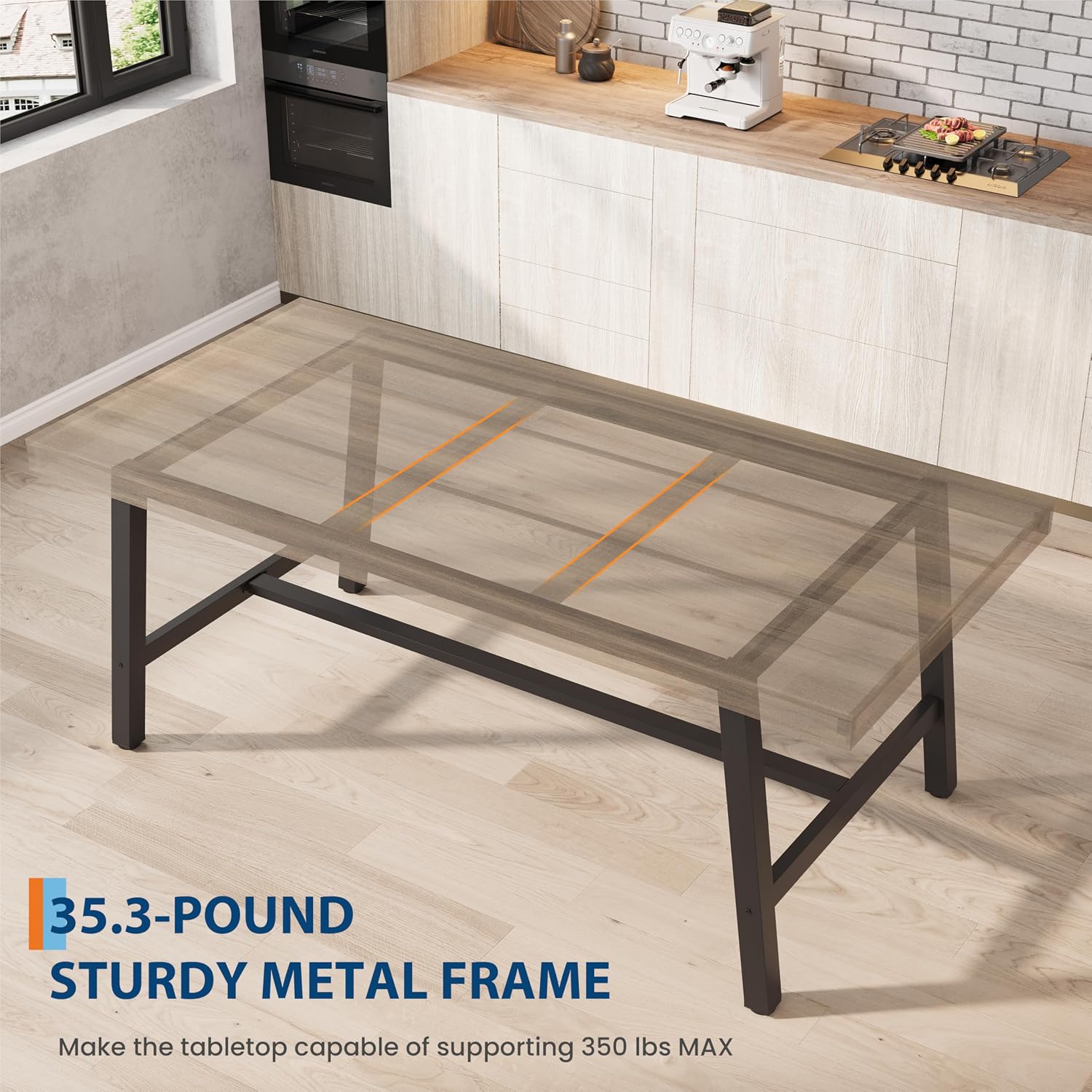 GarveeHome Industrial Dining Table for 6-8 People, 70.87' Long Kitchen Table with Sturdy Metal Frame, Rectangular Counter for Dinner, Kitchen, Dining Room (Rustic Pear, 71' Non-extendable)