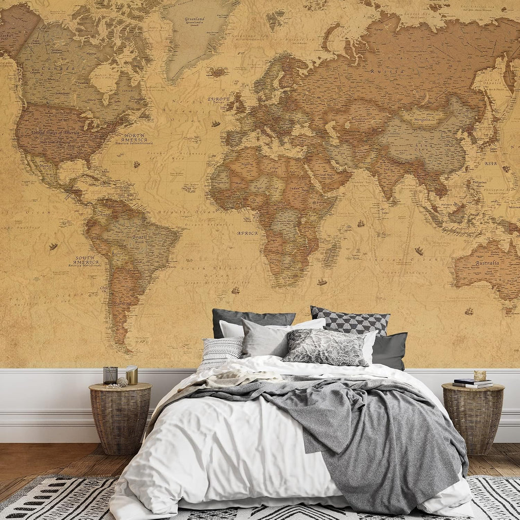 wall26 Antique Monochrome Vintage Political World Map Wall Mural Removable Sticker Modern Wall Decor - 100x144 inches