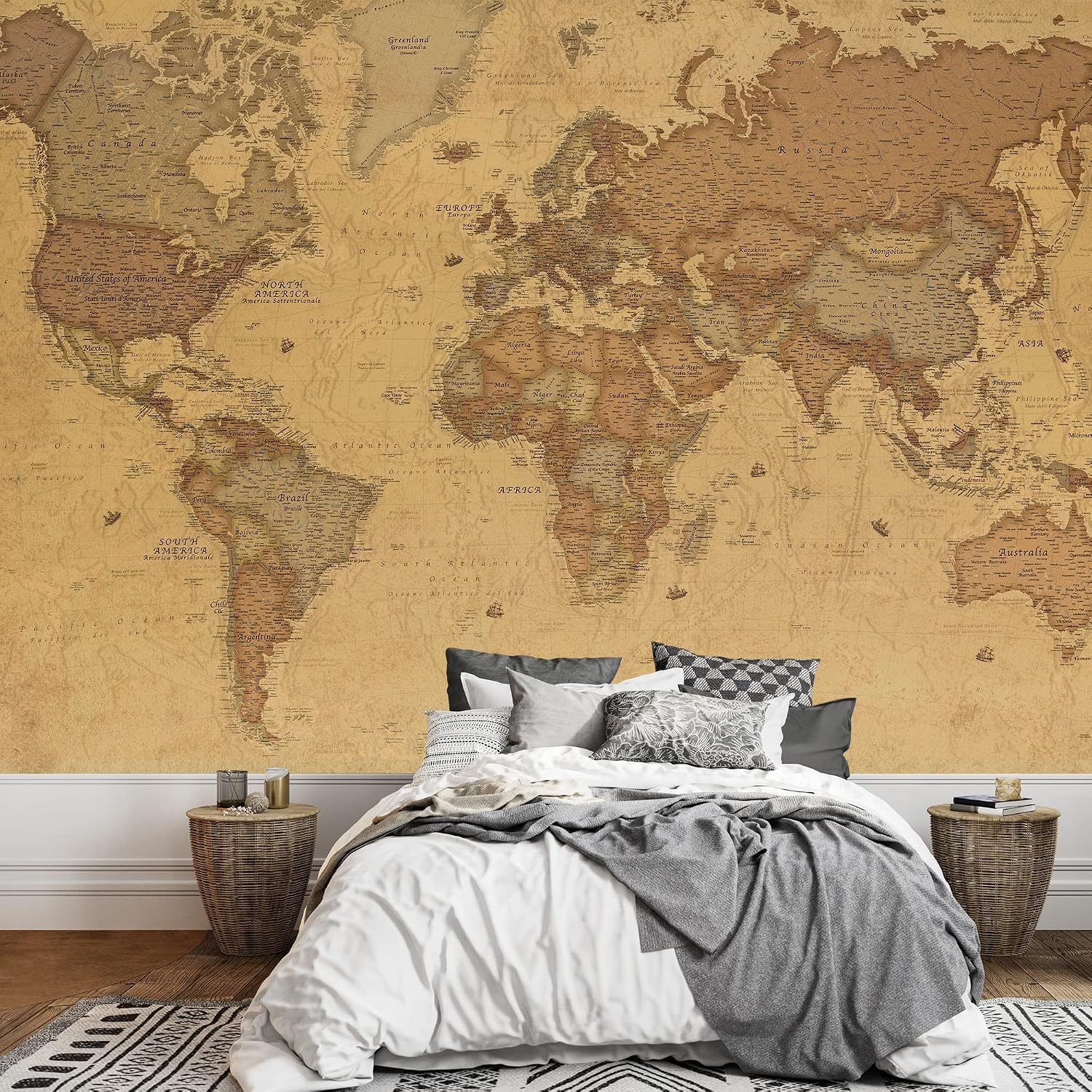 wall26 Antique Monochrome Vintage Political World Map Wall Mural Removable Sticker Modern Wall Decor - 100x144 inches