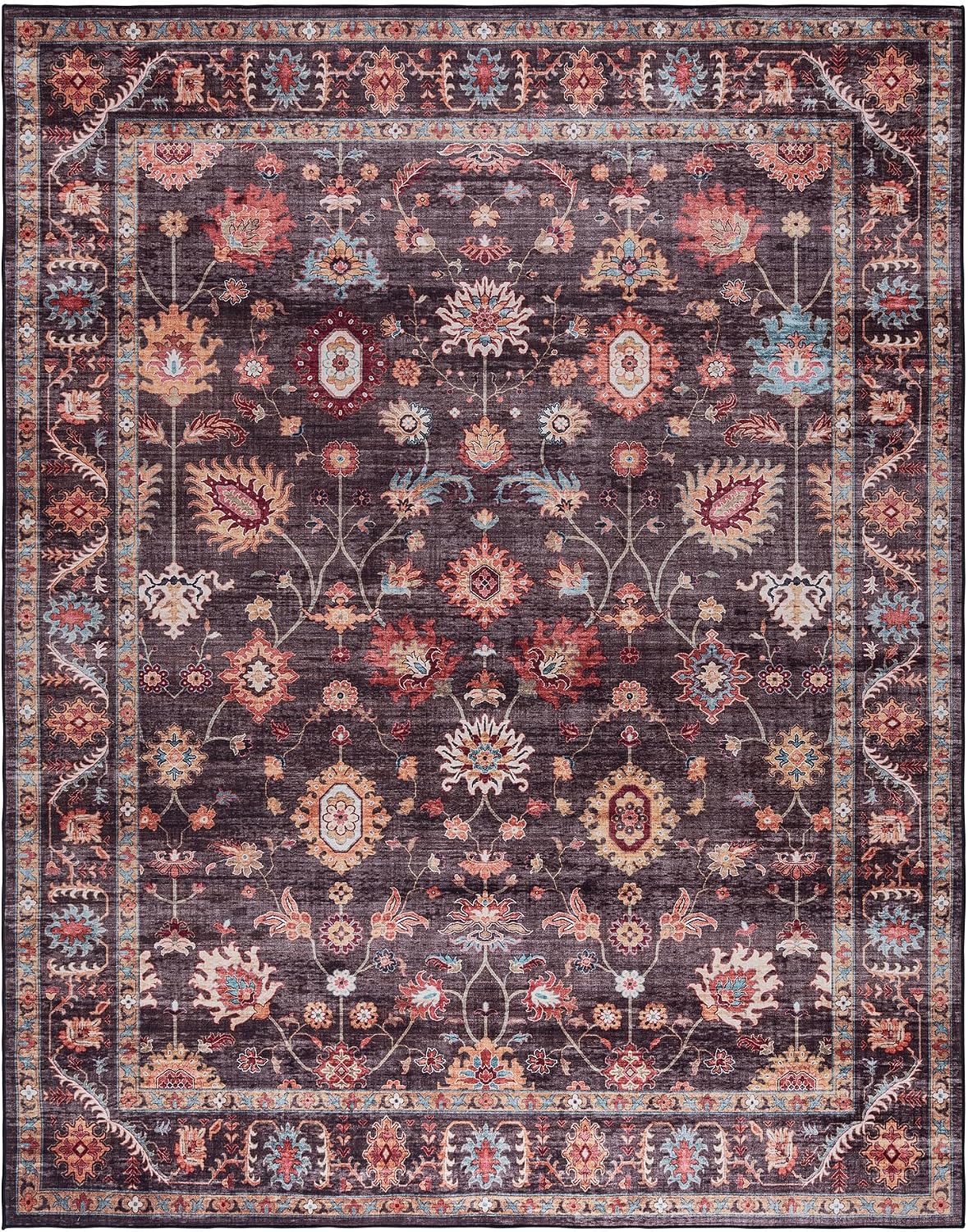 Gertmenian Indoor Boho Area Rug - 8x10 Large, Non Slip, Super Strong, Ideal for High Traffic Areas in Bedroom, Living Room, Kitchen - Cullen, Brown, 28928