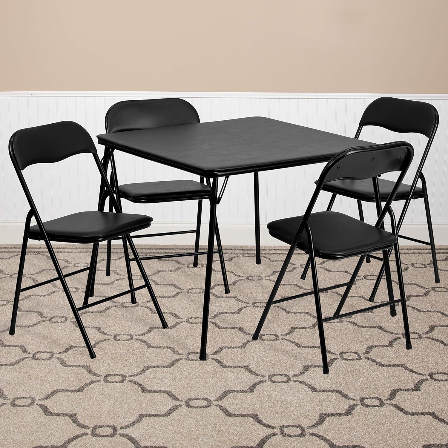 EMMA + OLIVER 5-Piece Multipurpose Folding Card Table and Chairs Set for 4 Players, Padded Top Portable Square Folding Table and Chairs Set, Black