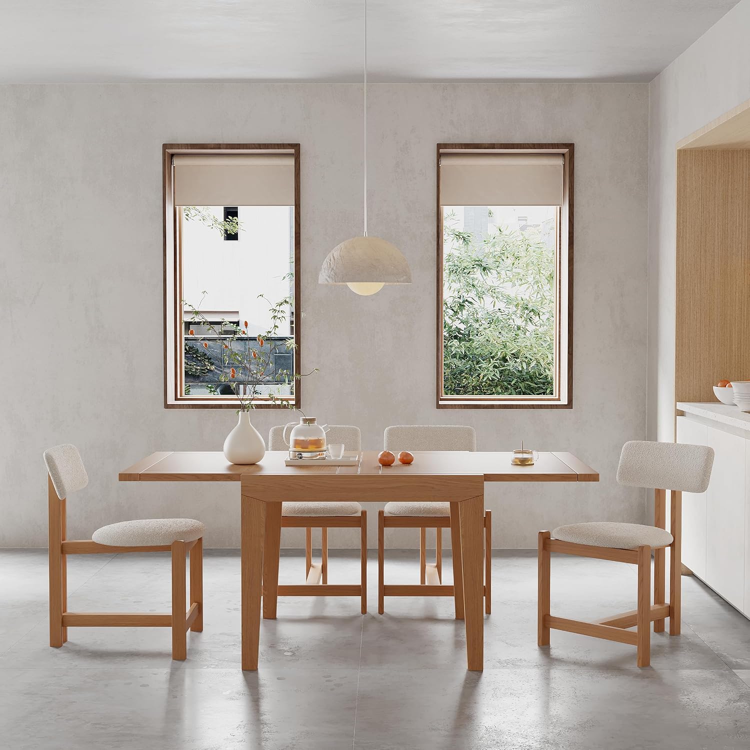 Acanva Rectangle Extendable Dining Table for 4-6 Person, Modern Kitchen Small Space Tables with Solid Wood Legs, Natural Oak