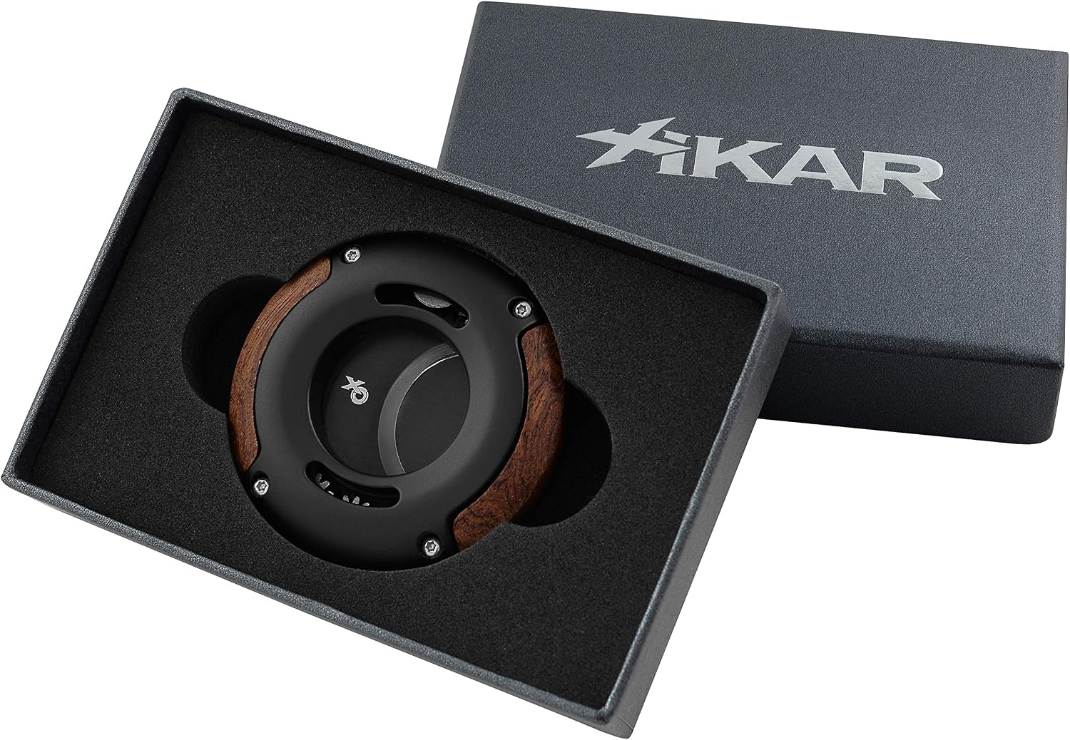 XIKAR XO Double Guillotine Cigar Cutter, Black & Redwood – Dual Stainless Steel Blades, 64 Ring Gauge, Round Aluminum Body, Precision Cigar Cutting, Spring-Loaded Release, Premium Cutter for Cigar Aficionados