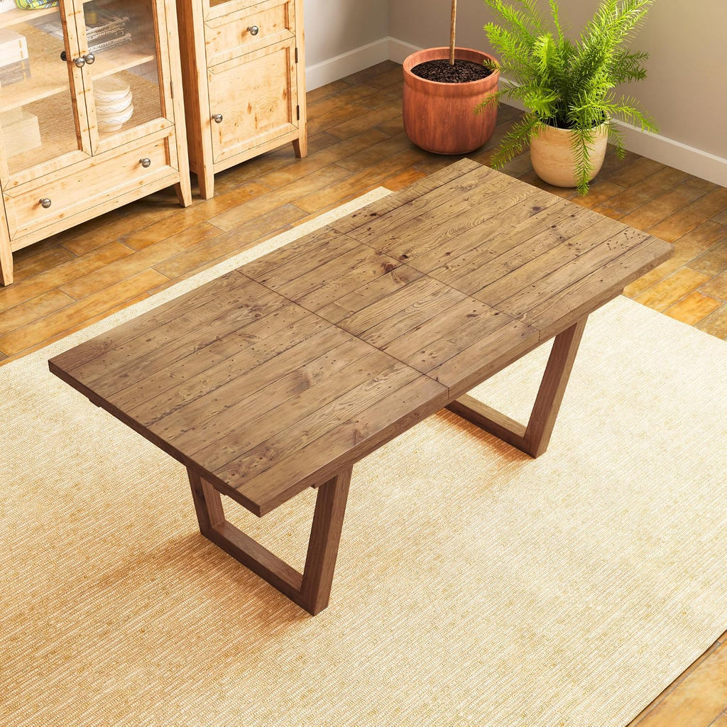 55-70.5' Extendable Dining Table Pine Expandable Dining Room Table for 4 6 8 People Large Rectangle Table Space Saving for Dining Room Living Room Home Office，Walnut