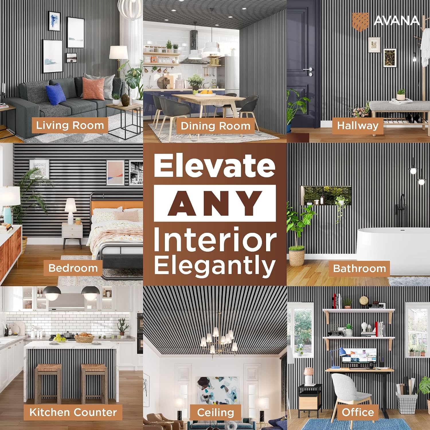 Avana Acoustic Wood Wall Panels – 93.2x11.25 Inch Panels – Fits 94x12 Layout – Gray Oak Acoustic Panels 4 PCs – Wall Panels for Interior Wall Decor for Homes, Offices – Design Wood Panels for Wall