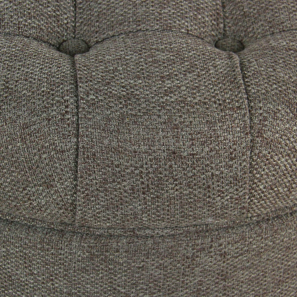 Homepop Home Decor | Button Tufted Woven Round Storage Ottoman | Ottoman with Storage for Living Room & Bedroom (Dark Gray)