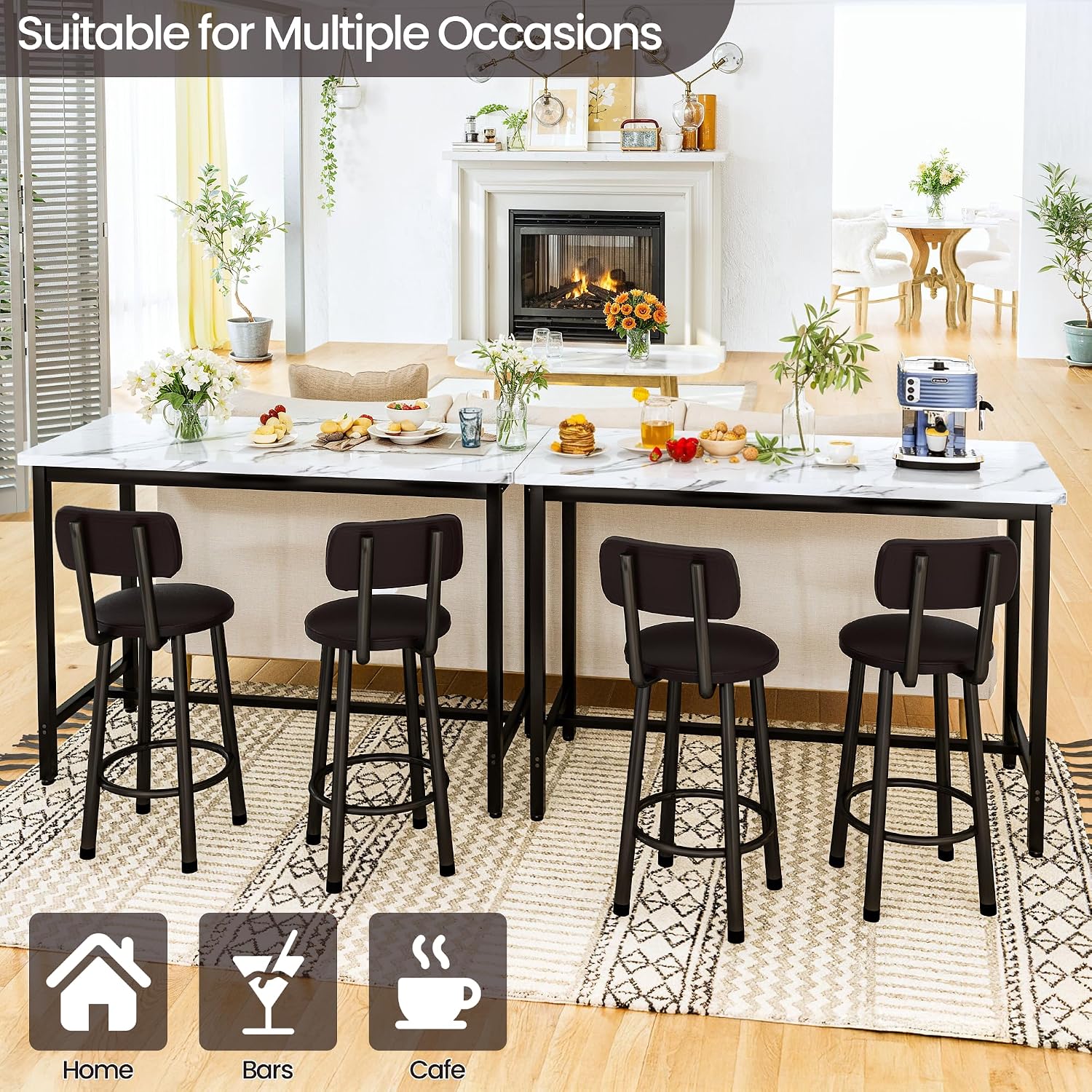 Recaceik 3 Piece Bar Table with Stools Set for 2, Modern Faux Marble High Top Small Dining Table and Chairs, Pub Bistro Set for Dining Room, Kitchen, Breakfast Nook, Small Space, Apartment