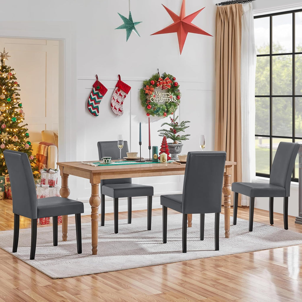 Yaheetech Dining Chairs Set of 4 PU Leather Upholstered Parsons Dining Chairs with Solid Wood Legs for Kitchen/Living Room/Restaurant, Modern Style, Gray