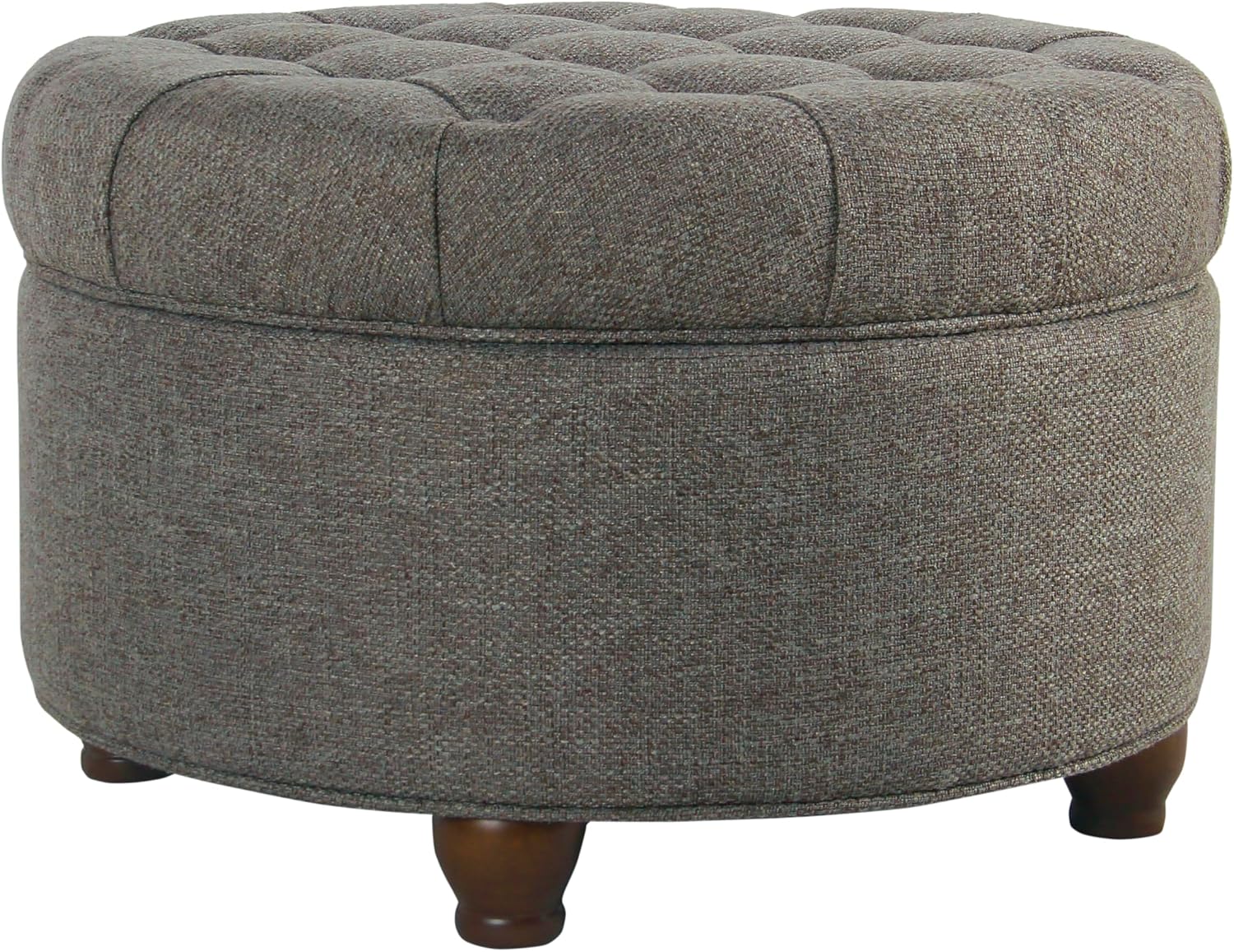 Homepop Home Decor | Button Tufted Woven Round Storage Ottoman | Ottoman with Storage for Living Room & Bedroom (Dark Gray)
