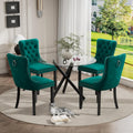Modern Luxury Round Glass Dining Set for 4, 5 Pcs Small Minimalist Circle Kitchen Table Set, 36'' Clear Circular Glass Top Dinner Room Set, Green High-end Tufted Chairs, for Apartment (Black)