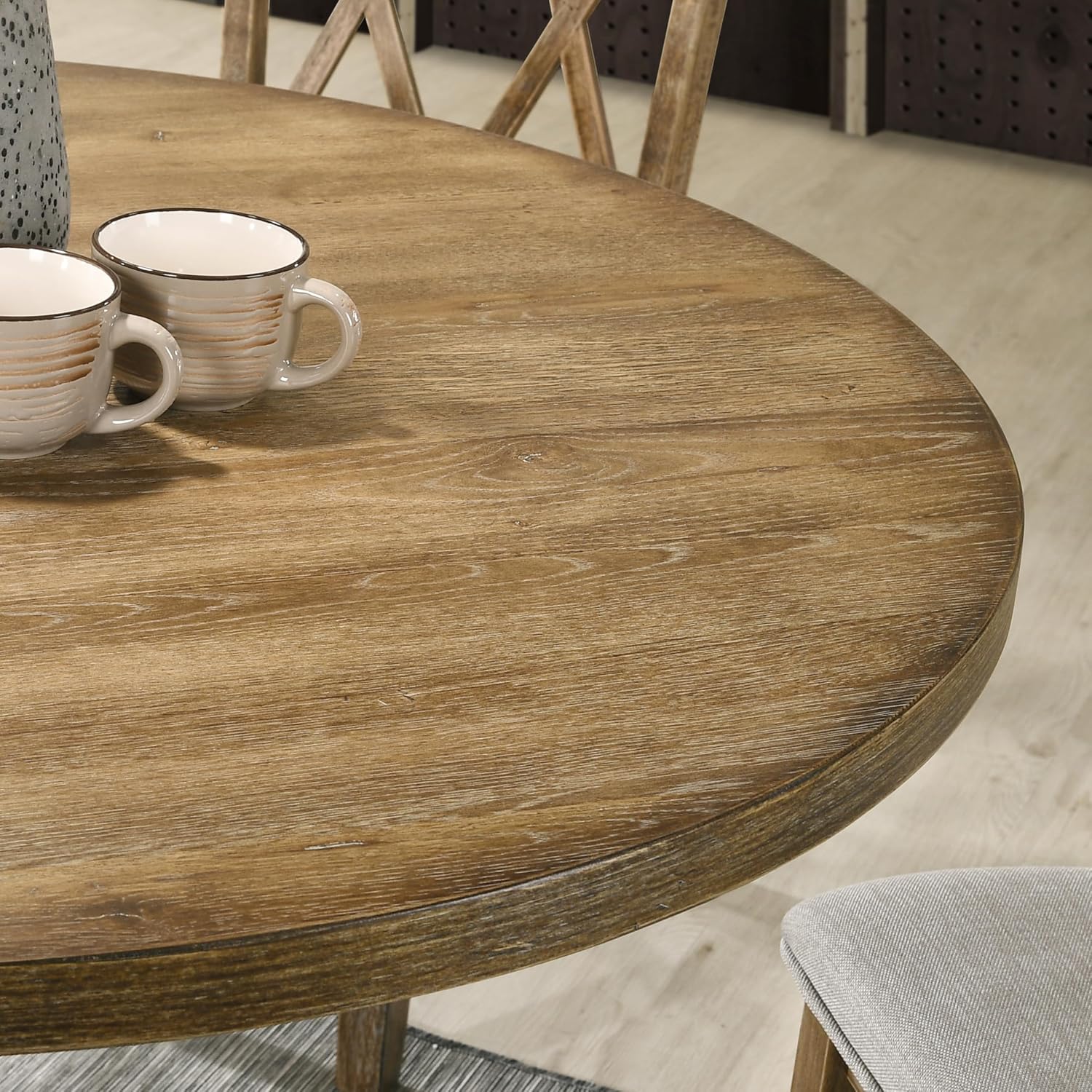 Roundhill Furniture Havre Pedestal Base Round Dining Table, Oak