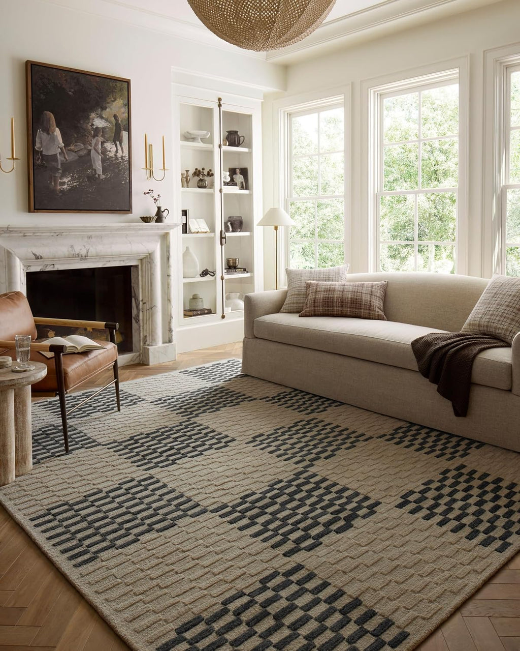Loloi Chris Loves Julia Bradley Collection, Beige & Midnight, 3' x 7' Runner Rug – Classic Striped Area Rugs for Living Room, Bedroom, Entryway & Hallway, High Traffic Area Home Decor Rug