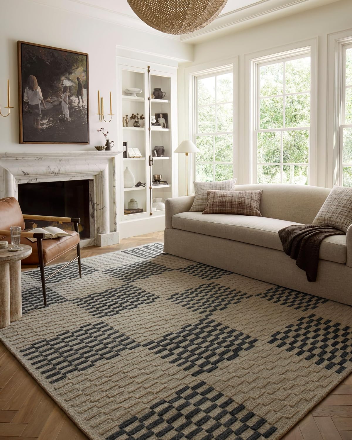 Loloi Chris Loves Julia Bradley Collection, Beige & Midnight, 3' x 7' Runner Rug – Classic Striped Area Rugs for Living Room, Bedroom, Entryway & Hallway, High Traffic Area Home Decor Rug