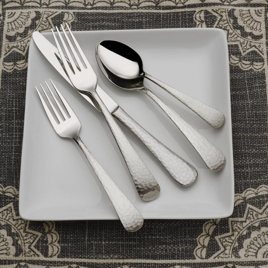 Mikasa Hammered Opulence Silverware Set for 12, 75-Piece 18/10 Stainless Steel Flatware Set with Hammered Handles, Includes Steak Knives and Serving Pieces