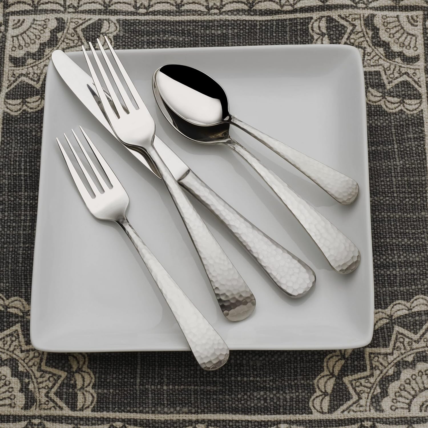 Mikasa Hammered Opulence Silverware Set for 12, 75-Piece 18/10 Stainless Steel Flatware Set with Hammered Handles, Includes Steak Knives and Serving Pieces