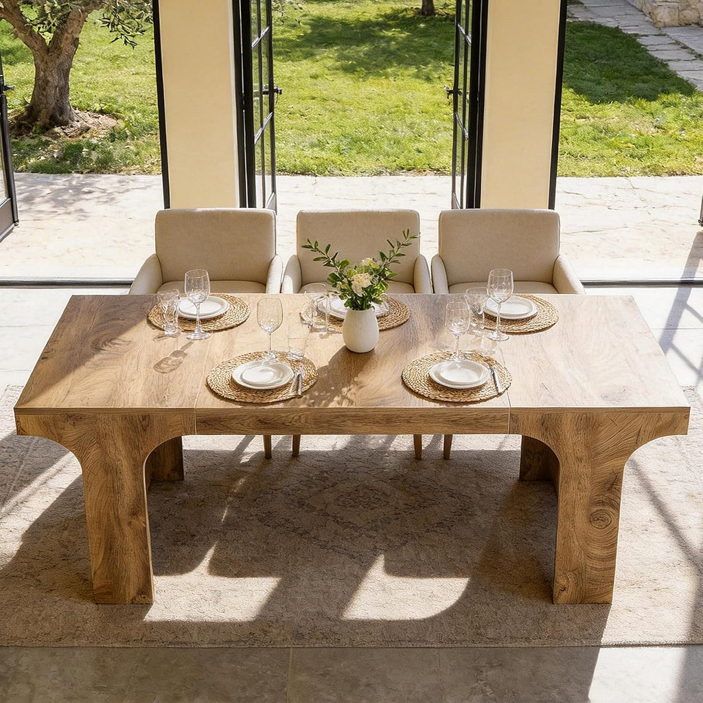 Tribesigns Large Dining Table for 6-8 People, 70.9' Long Wooden Kitchen Dinner Table Farmhouse Modern Style with Arch Design Legs, Rectangle Wooden Dinner Table for Dining Room, Natural