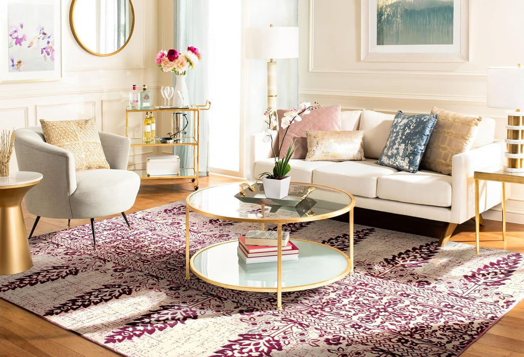 SAFAVIEH Evoke Collection 8' x 10' Ivory / Fuchsia EVK521K Boho Non-Shedding Living Room Bedroom Dining Home Office Area Rug