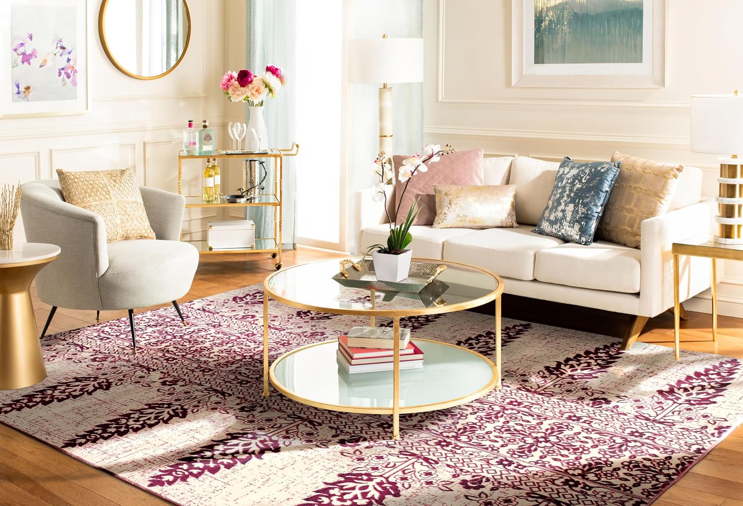 SAFAVIEH Evoke Collection 8' x 10' Ivory / Fuchsia EVK521K Boho Non-Shedding Living Room Bedroom Dining Home Office Area Rug