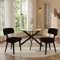 Small Dining Table Set for 2, 36' Round Kitchen Table with 2 Teddy Boucle Dining Chairs, Tempered Glass Top with Metal Legs(All Black)