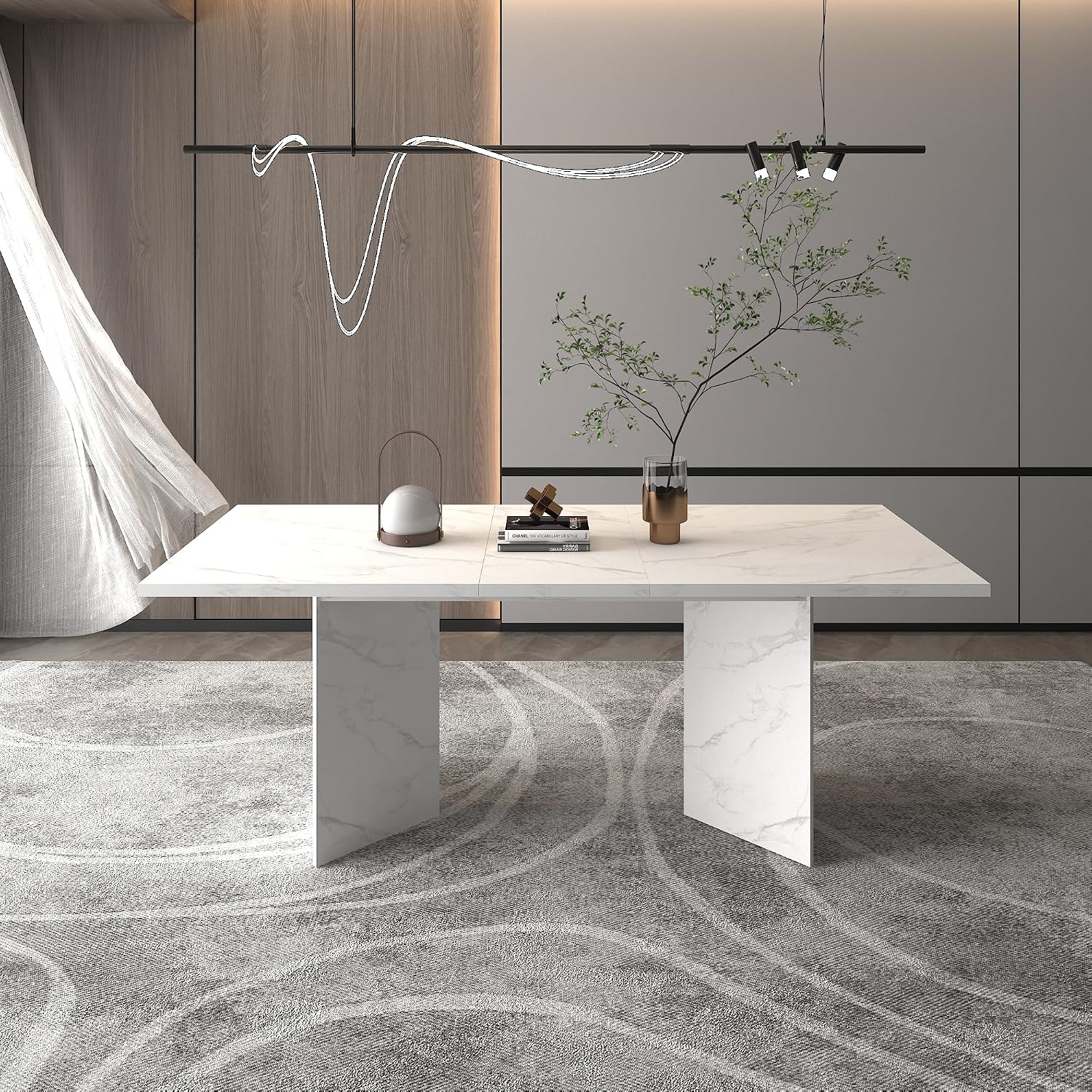 78.74'' Extendable Rectangular Dining Table with for 4-8, Modern Wood Expandable Kitchen Dinner Conference Table for Living Room Office, White Faux Marble