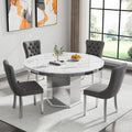 5 Pieces 47'-63' White Faux Marble Extendable Dining Table Set, Round Expanding Kitchen and Dining Room Table Set for 4 with Mirrored Acrylic Base & Grey Velvet Upholstered Chairs