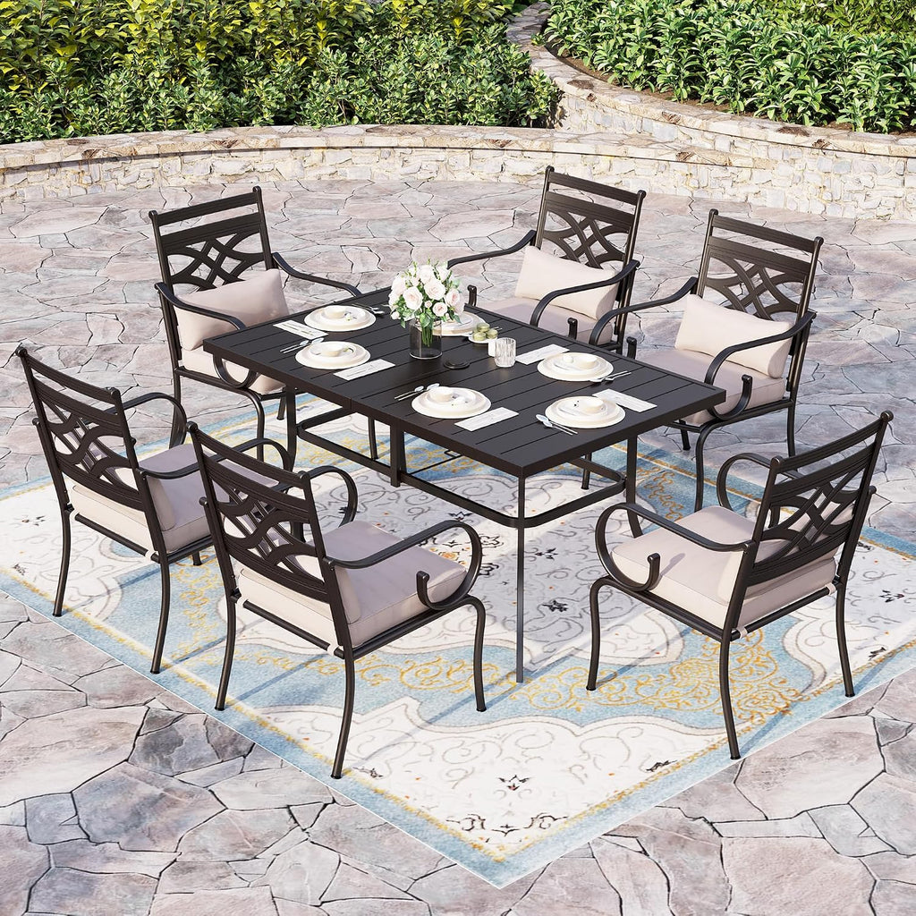 Sophia and William Outdoor Patio Dining Set for 6, Outdoor Table and Chairs, Removable Seat Cushions, 59' Black Patio Dining Table