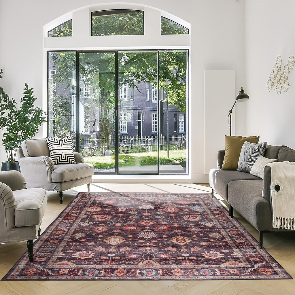 Gertmenian Indoor Boho Area Rug - 8x10 Large, Non Slip, Super Strong, Ideal for High Traffic Areas in Bedroom, Living Room, Kitchen - Cullen, Brown, 28928