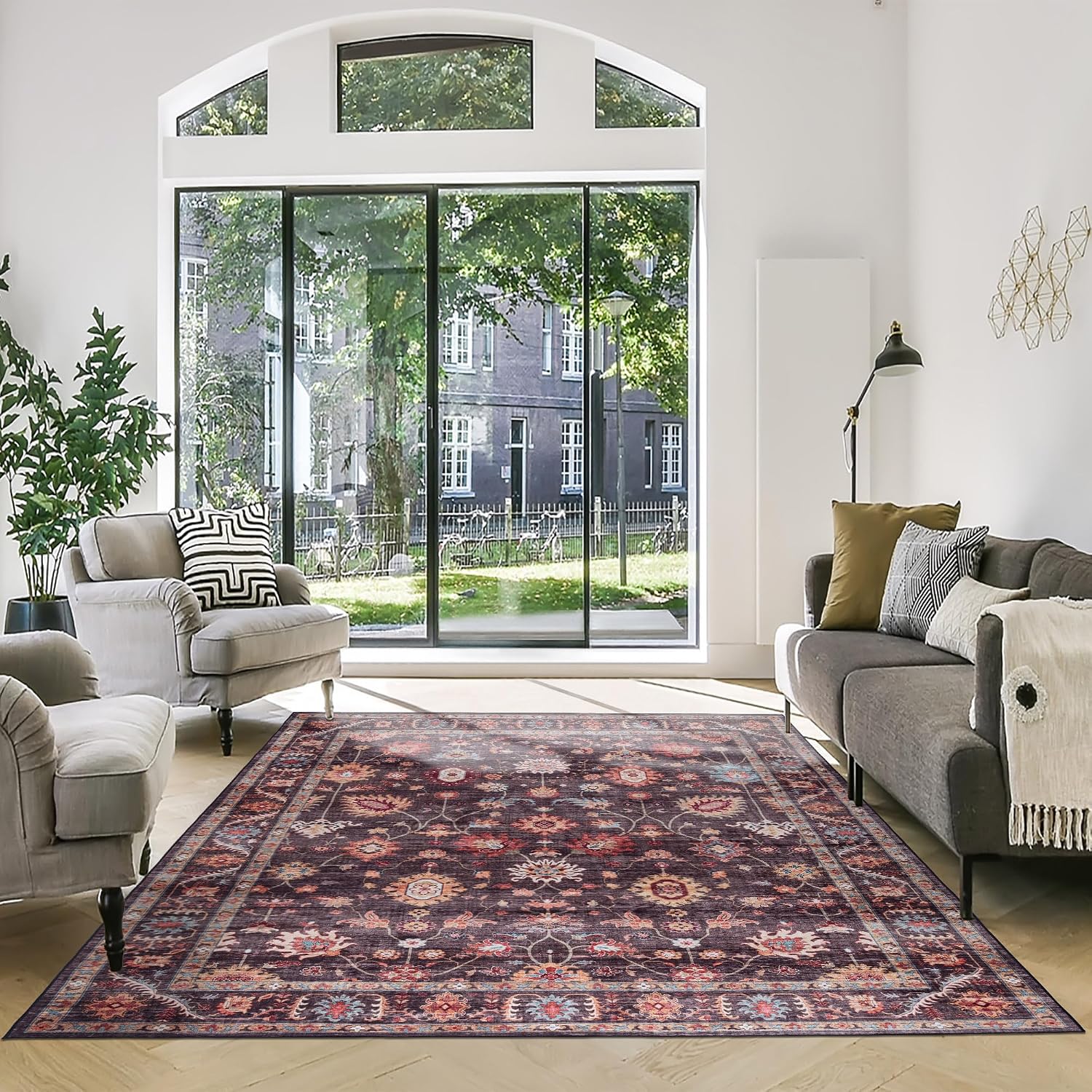 Gertmenian Indoor Boho Area Rug - 8x10 Large, Non Slip, Super Strong, Ideal for High Traffic Areas in Bedroom, Living Room, Kitchen - Cullen, Brown, 28928