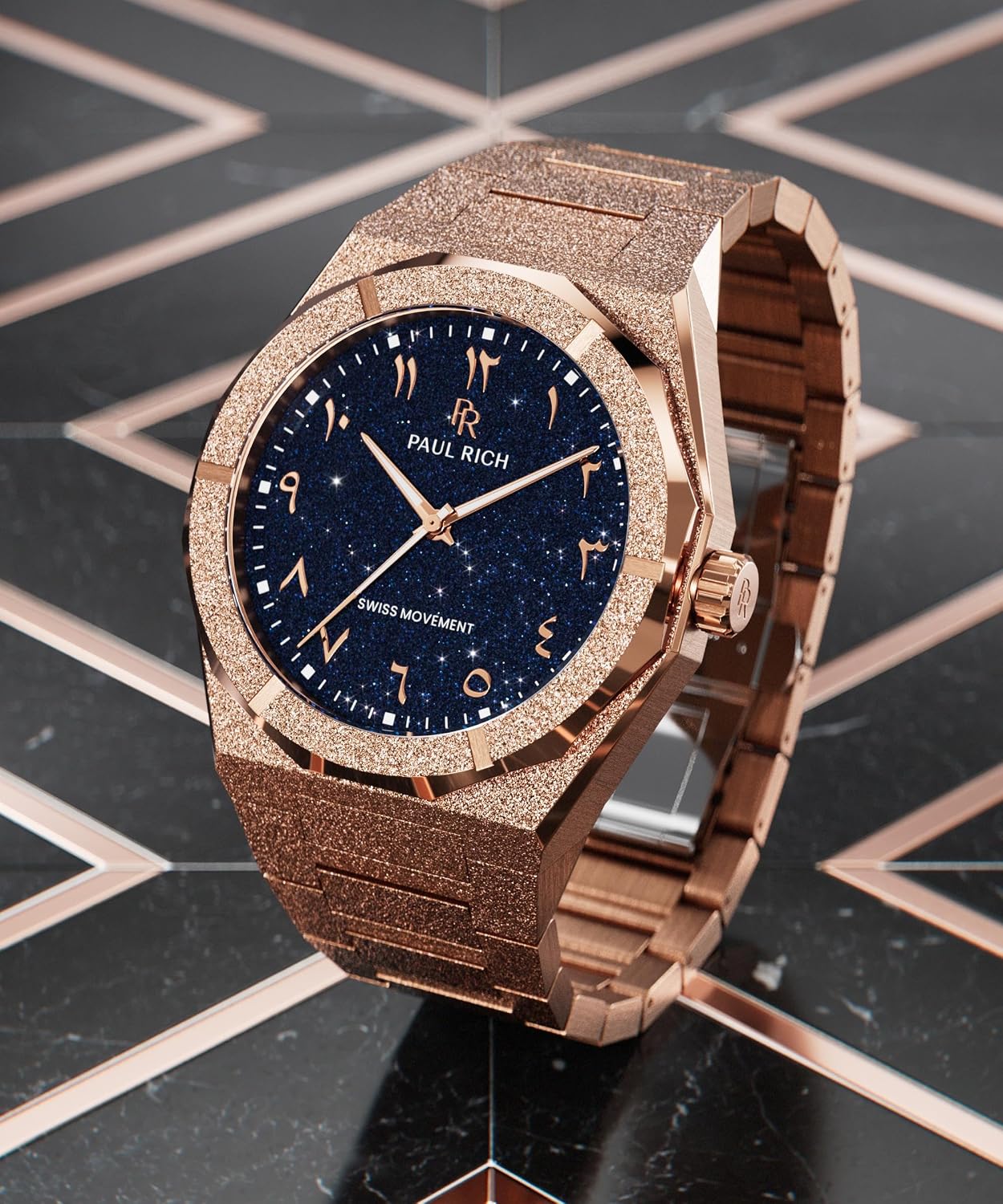 Paul Rich Men's Luxury Stainless Steel Watch - Rugged & Stylish Timepiece for Business, Gift, or Graduation - Fancy Analog Water Resistant Wrist Watch for Him - Frosted Star Dust II Arabic Dial