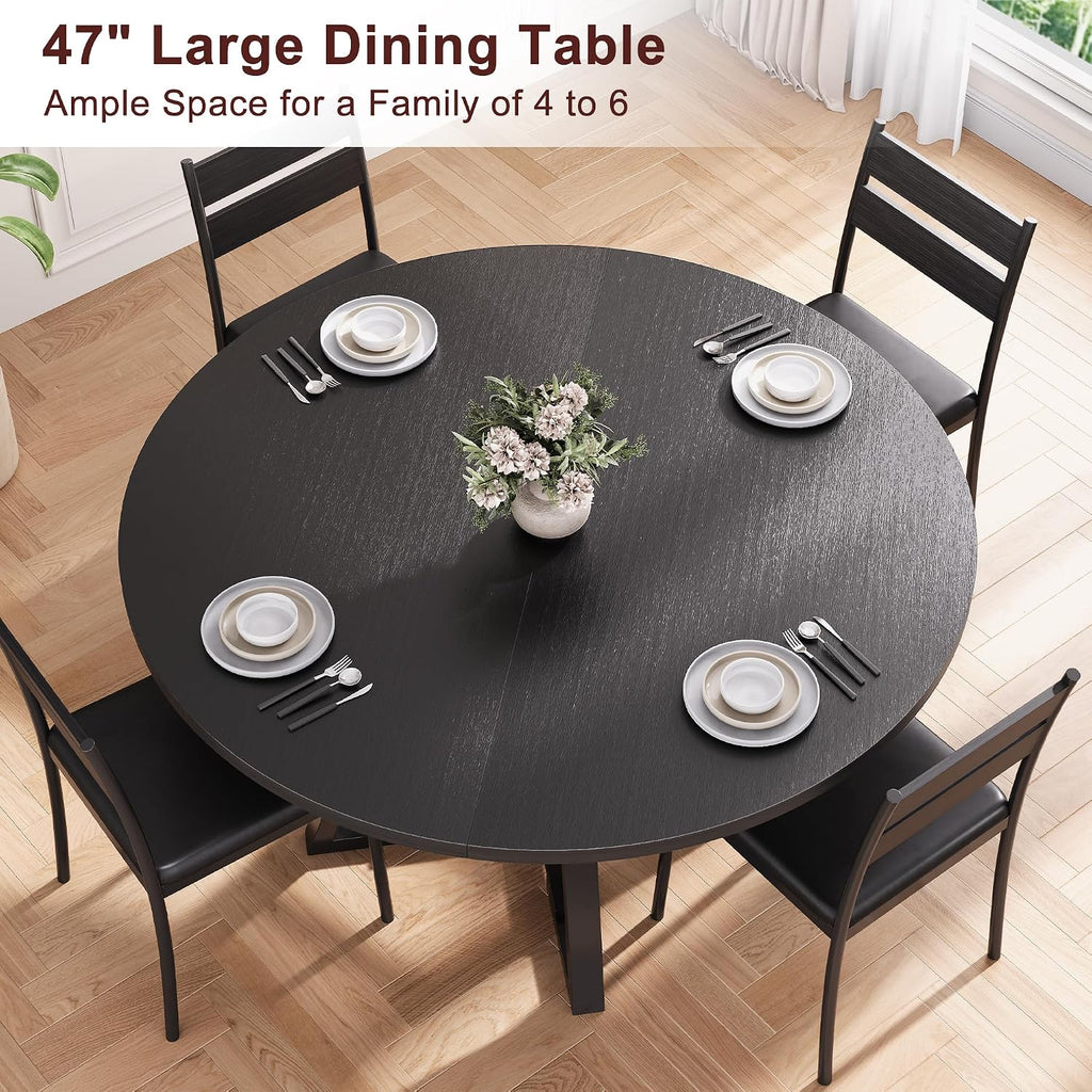Jocoevol Round Dining Table for 4,Kitchen Dining Room Circle Dinner Pedestal Table,Space Saving Wood Kitchen & Dining Room Furniture (Black, 47In)