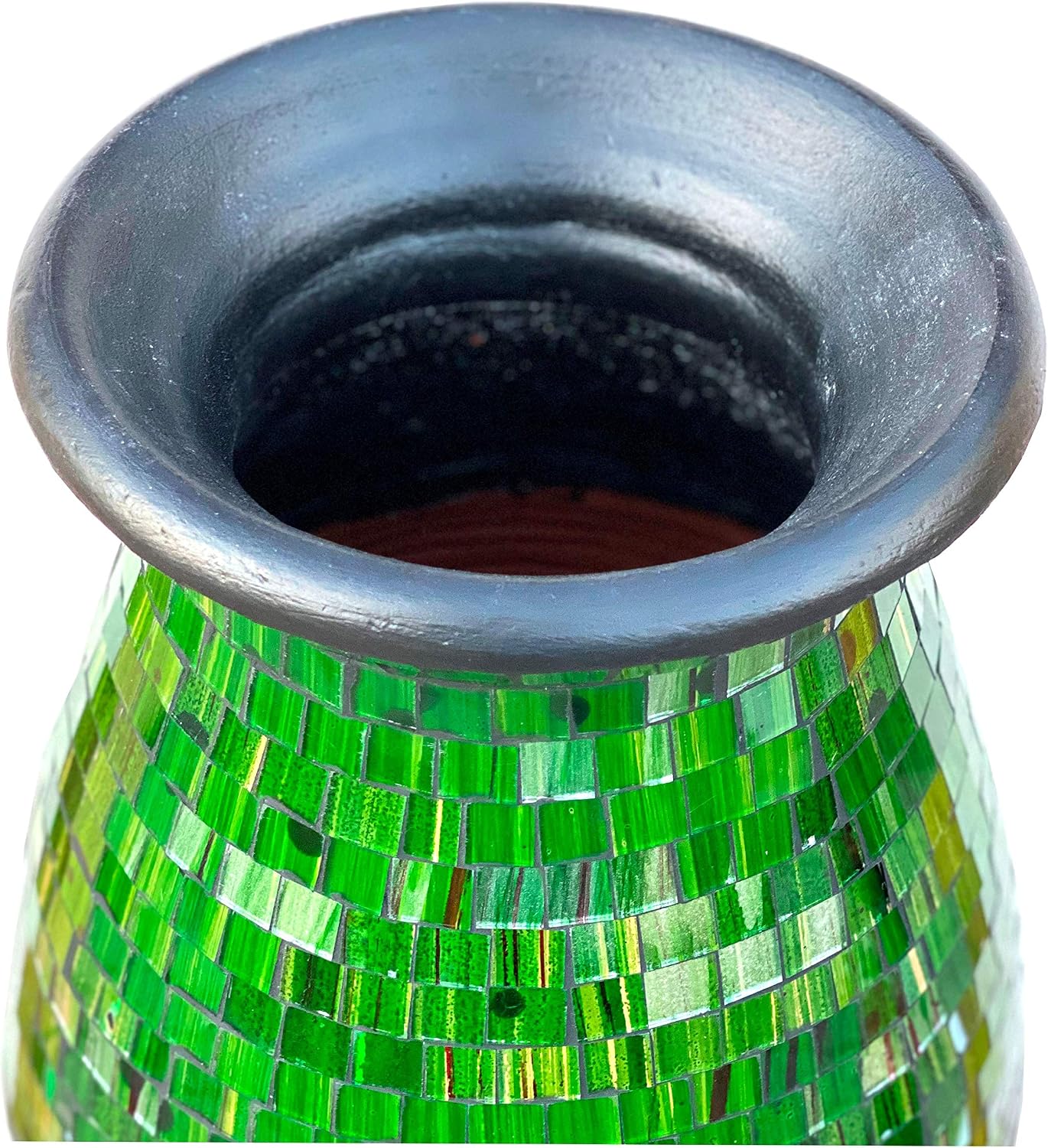 Floor Vase – Tall Cylinder Made of Terracotta with Forest Green Glass Mosaic Pieces – Exquisite Home Décor Accent Piece (24 x 10 Inches)