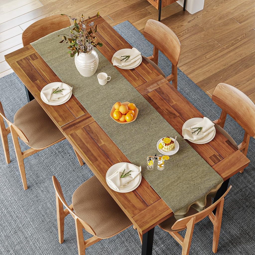 OFIKA Dining Table for 6-8 People, 70' Acacia Wood Rustic Rectangular Dinner Table with Metal Frame, Sandblast Finish, Natural Stained, Indoor Outdoor Kitchen Dining Room Table Large 70x33.2x30 inch