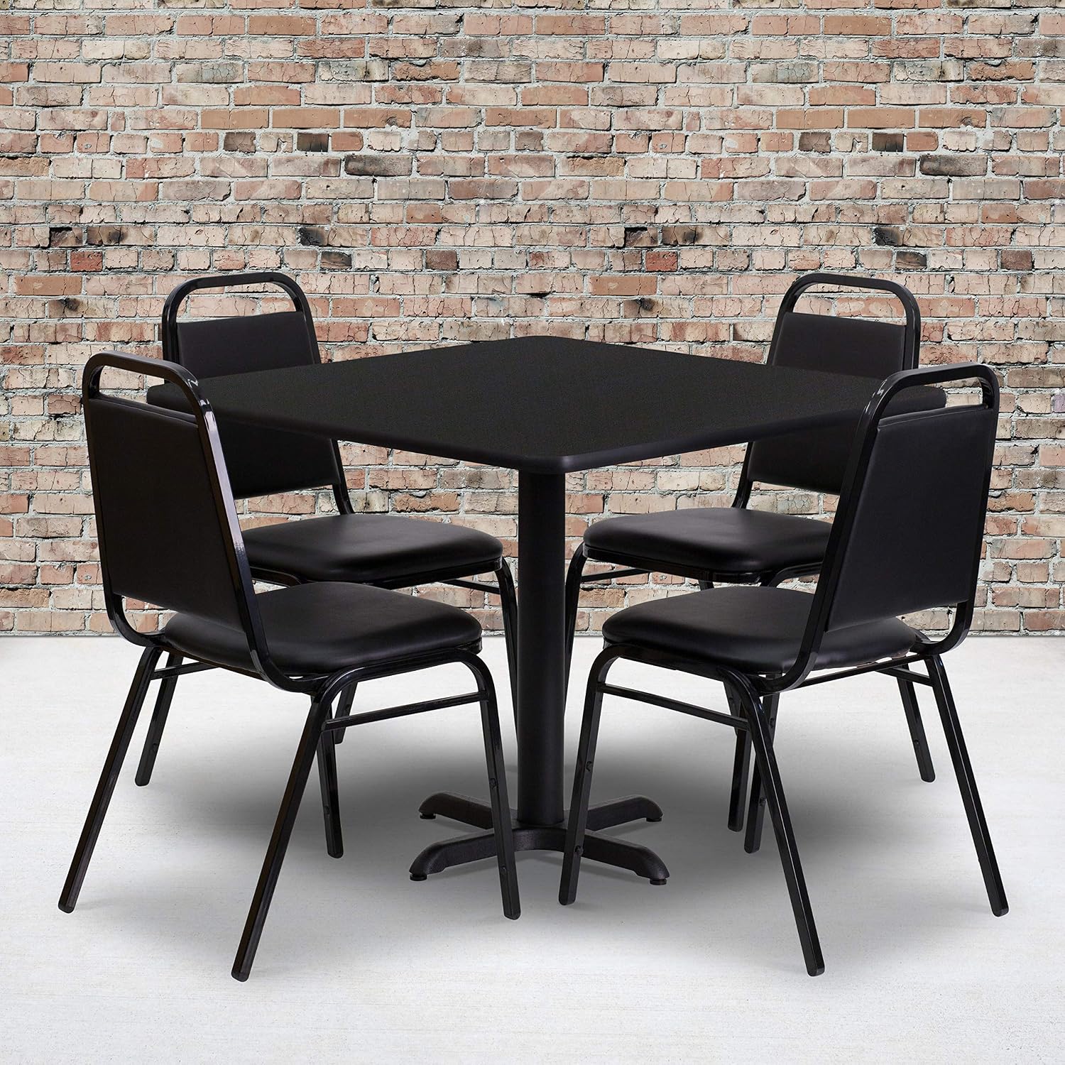 Flash Furniture 5-Piece 36' Square Laminate Dining Table/Chairs Set, Restaurant Dining Set with Table, X-Base, and 4 Trapezoidal Back Chairs, Black